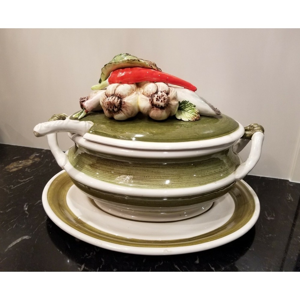 Capodimonte Garden Harvest Soup Tureen w Ladel & Lid& Plate Hand-Painted